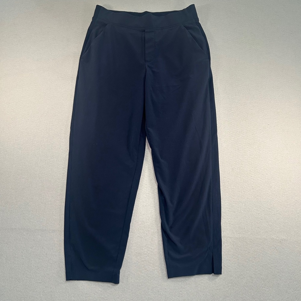 Athleta Brooklyn Ankle Pant Women 6P Navy Blue Ribbed Trim Travel Tapered Leg